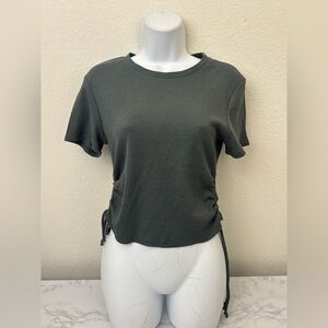 OG Babe Short Sleeve Top Size Large Ruched Gray Ribbed Pullover Shirt NWOT​